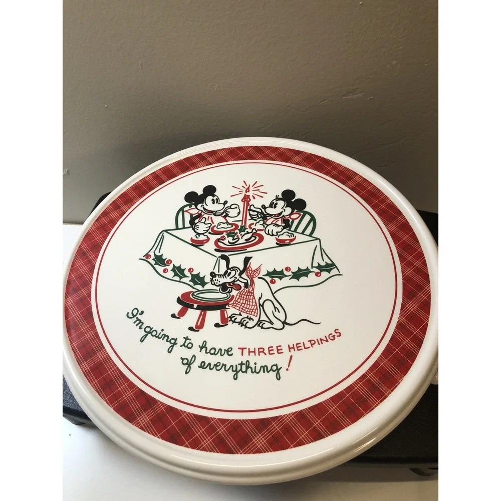 Disney Mickey Mouse Holiday Rotating Cake Stand Baker's Turntable Festive‎ Plaid